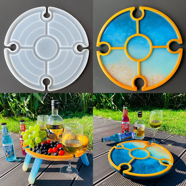 

DIY Epoxy Resin Mold Outdoor Portable Folding Table Red Wine Glass Wine Table Beach Dinner Plate Silicone Mold