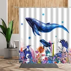 Занавеска для душа с 3d-изображением синего Кита, занавеска для ванной комнаты с морскими волнами, морскими растениями, аксессуары для декора комнаты, комплект водонепроницаемых штор из полиэстера