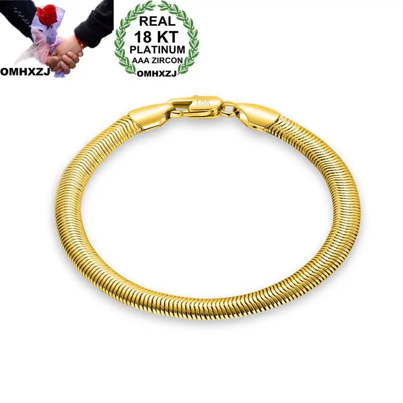 

OMHXZJ Wholesale Personality Fashion OL Woman Girl Party Wedding Gift Gold Flat Snake Chain 18KT Gold Bracelet BR135