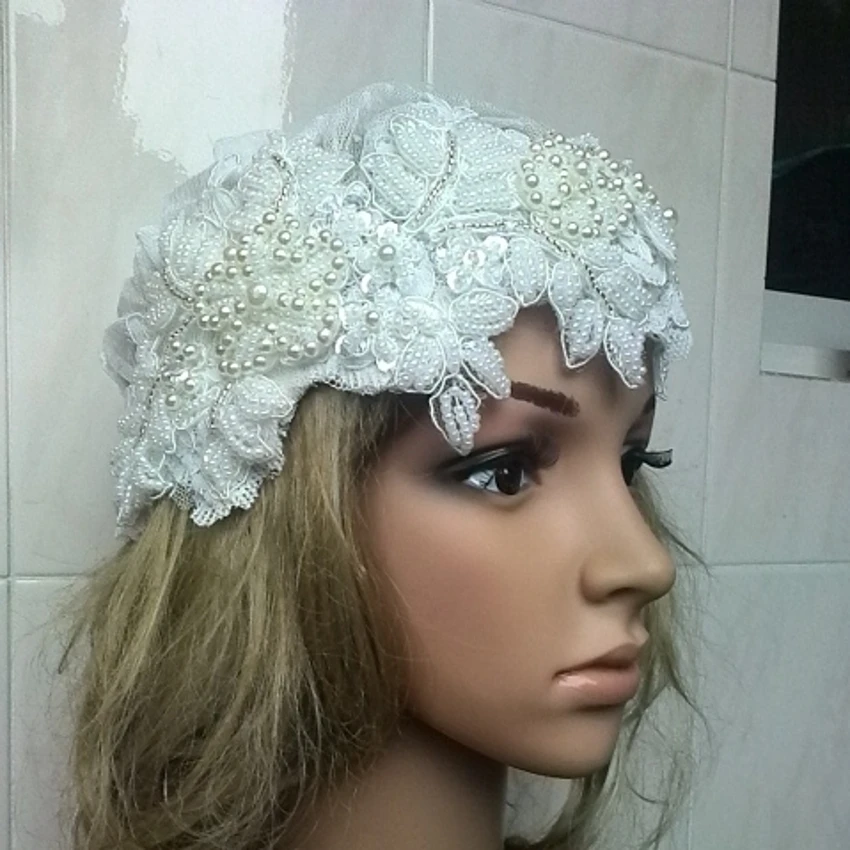 Dots Tulle Wedding Veils Luxury Beaded Lace Flower Muslim Bridals Cap for Bride Customized Accessories | Свадьбы и торжества