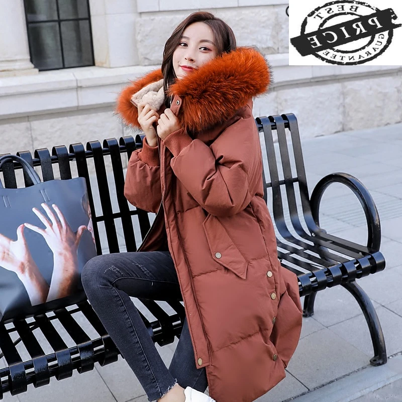 

Female Winter Coat Long Warm Duck Down Jacket Women Raccoon Fur Hooded Clothes 2021 Thick Down Coat Overcoat Hiver LW1a26
