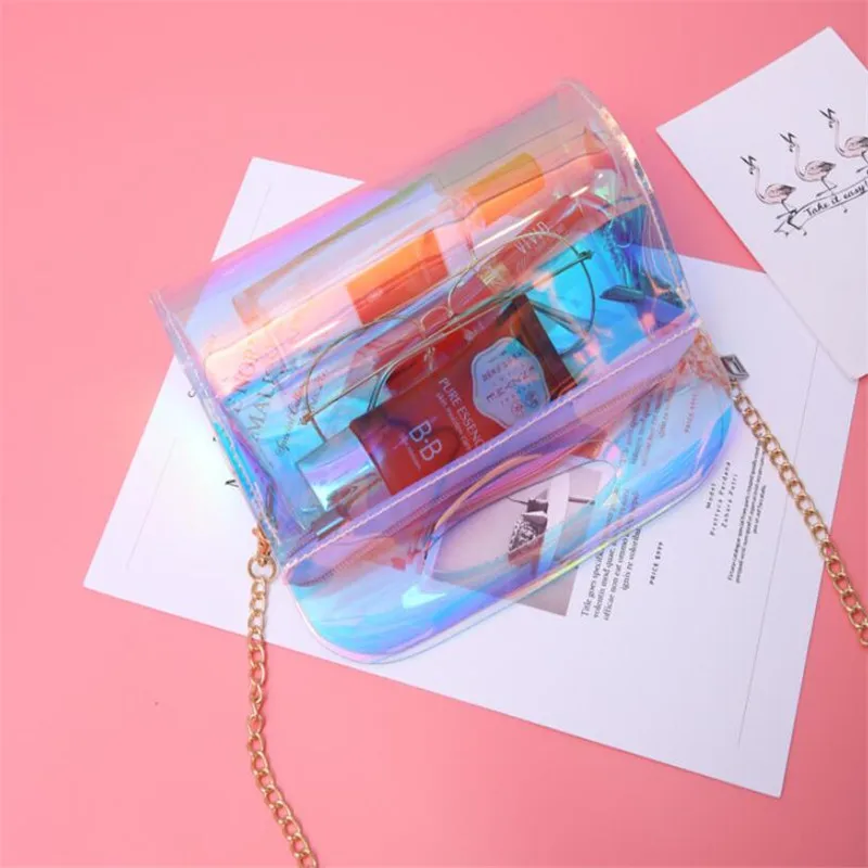 Женская прозрачная сумка-мессенджер разноцветная блестящая сумка через плечо из