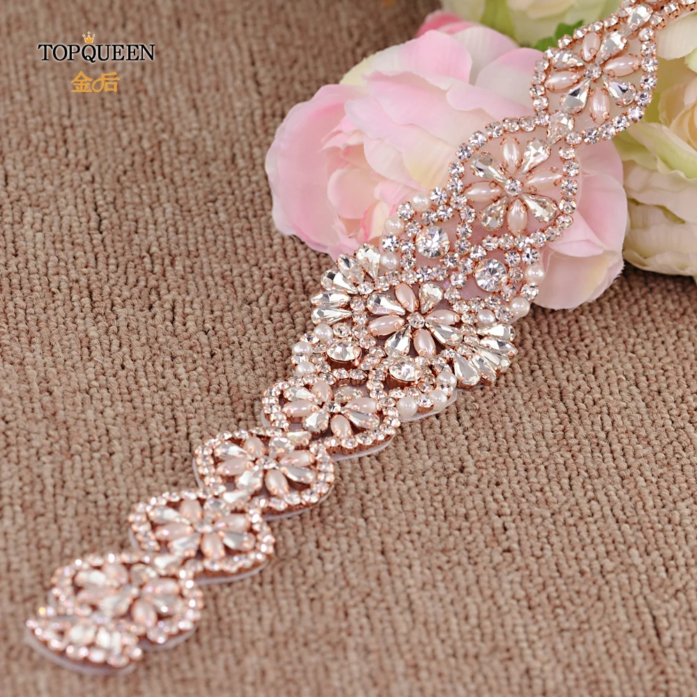 TOPQUEEN S161 RG Стразы пояс для свадебного платья Пояс невесты розовое золото