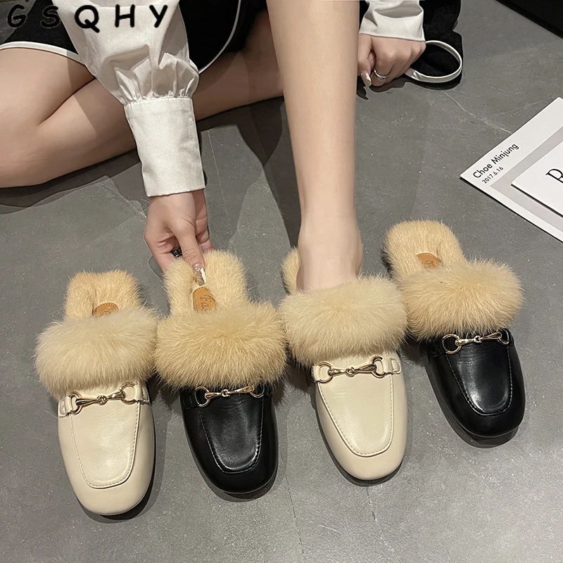 

2021 New Autumn and Winter Ladies Slippers Real Plush Velvet Toe Slippers Indoor Comfortable and Versatile