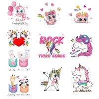 cartoon style animal unicorn heat transfer printing sticker diy iron in solid color t shirt canvas bag decoration for baby