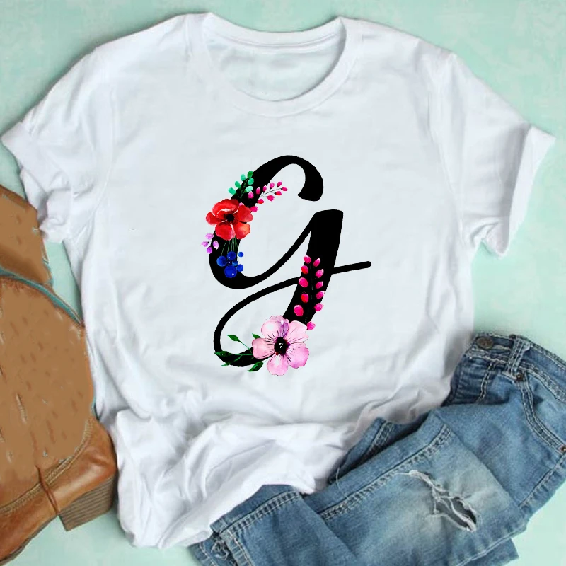 

Women Short Sleeve 90s Clothing Mujer Camisetas Girl Floral Kawaii Letter Clothes Print Tshirt Female Tee Top Graphic T-shirt