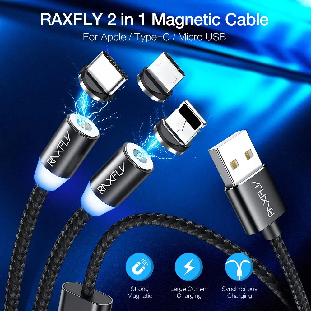 RAXFLY 2 in 1 Magnetic Charge Cable Micro USB For iPhone XR 7 XS Max 8 Magnet Charger Type C Redmi Note | Мобильные телефоны и