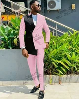 fashion custom made pink jacket pant 2 pcs double breasted wedding suits slim fit groom tuxedos men party dress custome homme
