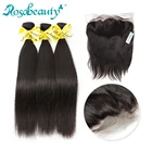 Rosabeauty 30 40 дюймов бразильские Прямые Натуральные кудрявые пучки волос с фронтальной 13x4 фронтальной застежкой с предварительно выщипанными Remy волосами