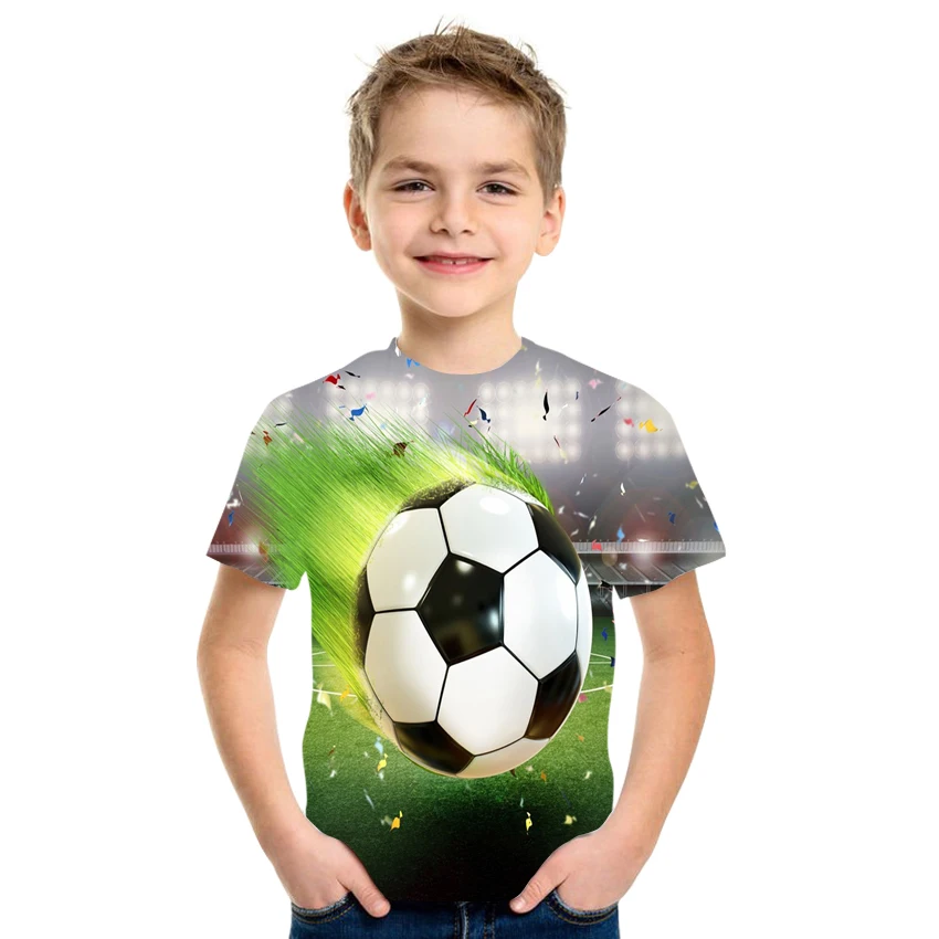

2021 Short Sleeve 3D Football Printing T-Shirt For Boys And Girls Loose And Comfortable Casual Style Size 4t-16t