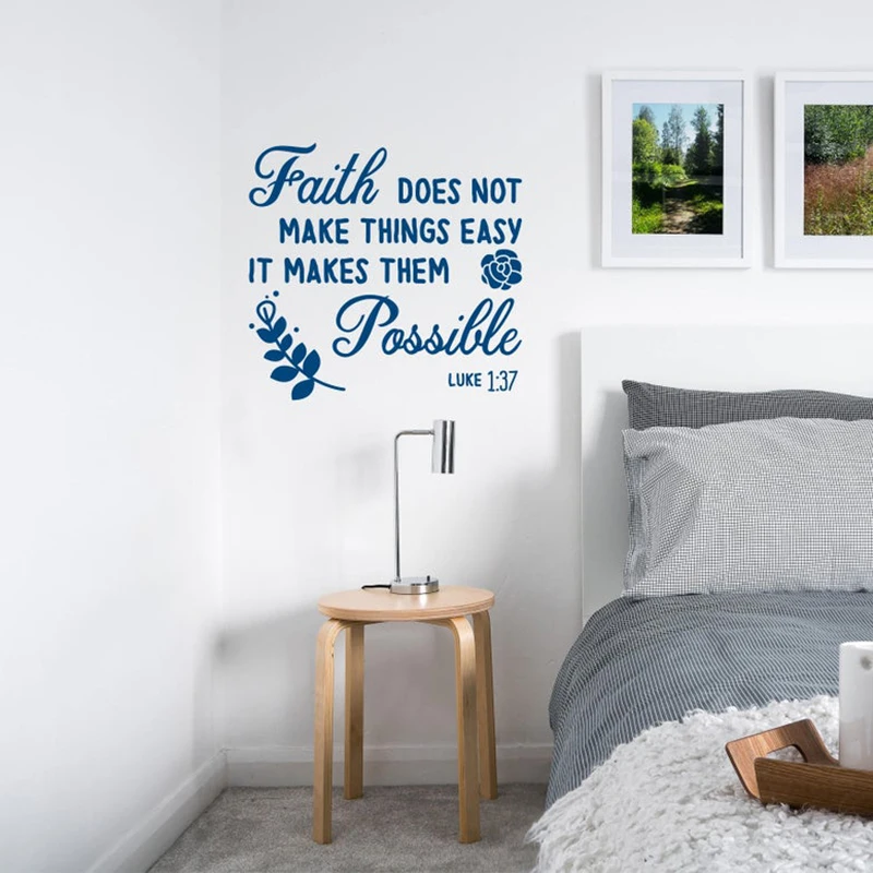 

Bible Verse Wall Decal Luke 1:37 Faith does not make things easy it makes them possible Christian Decals Vinyl Home Decor Z987