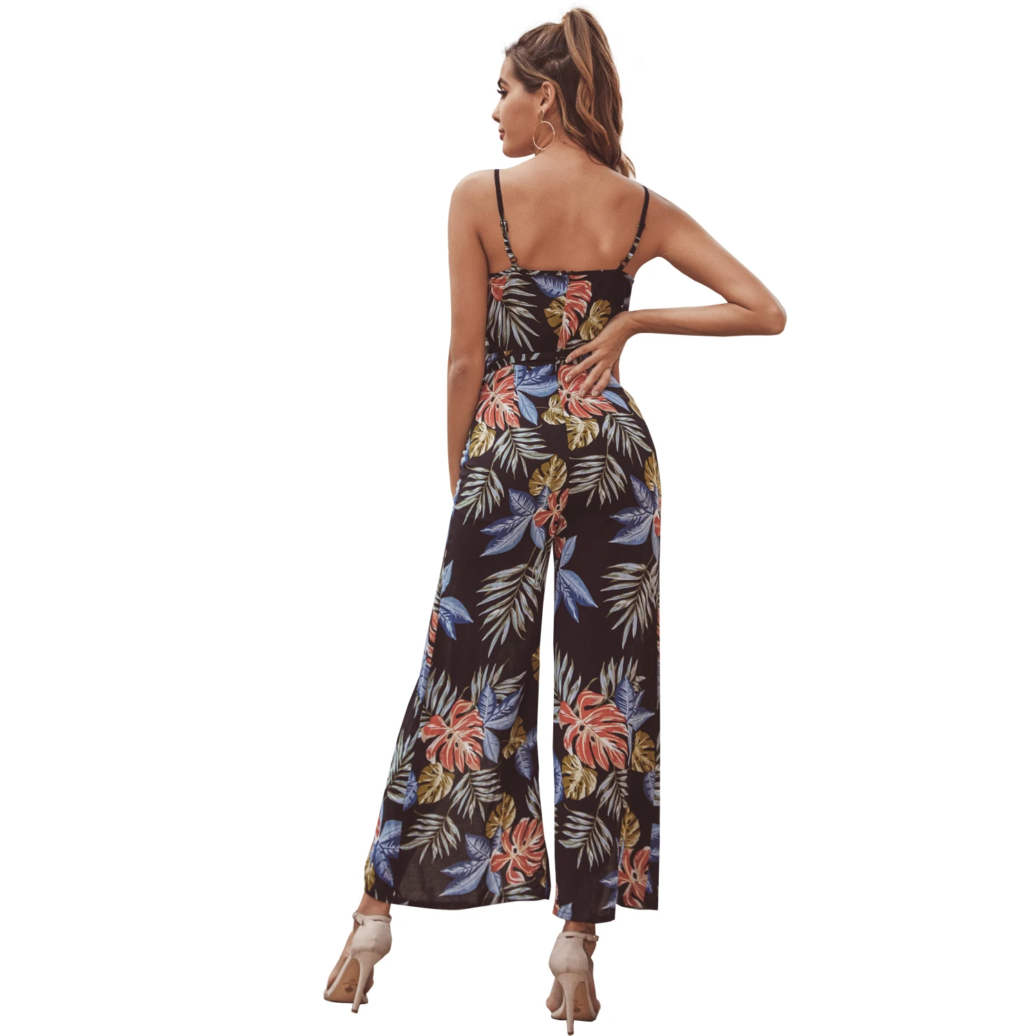

Fashion women's jumpsuit 2021 summer new retro style beach holiday print sexy split casual jumpsuit