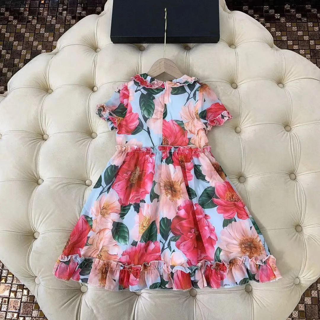 

2021 girls short-sleeved dress children's summer small floral skirt A-line skirt lady's skirt children's waist chiffon skirt