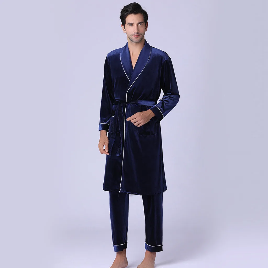 Зимняя Пижама мужской халат и брюки Высококачественная Золотая Бархатная