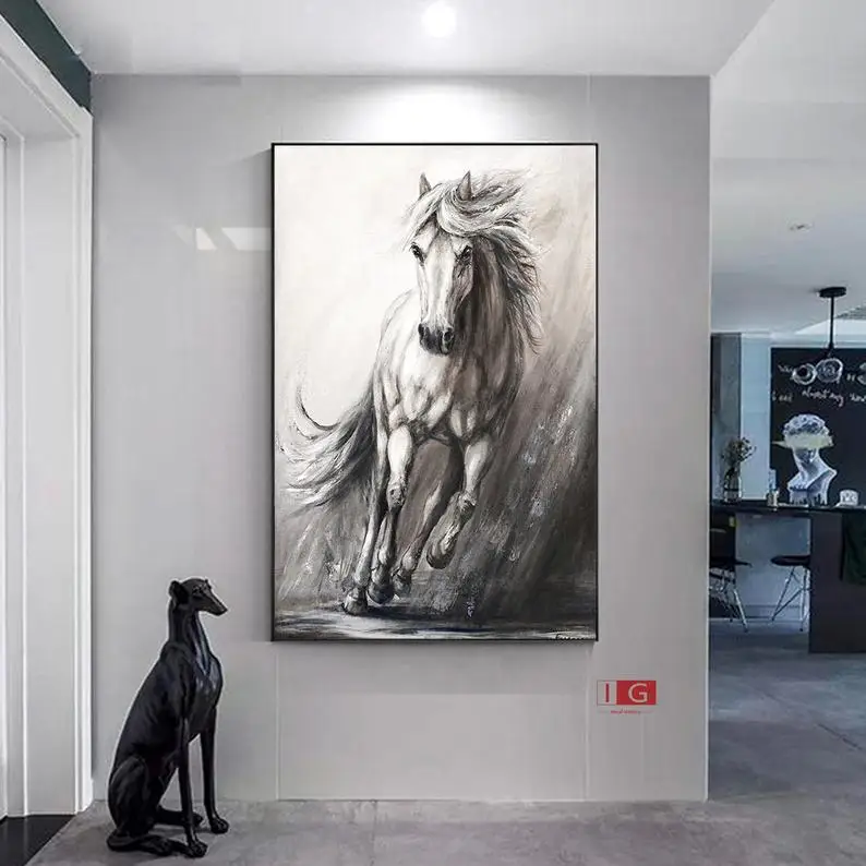

Running Horse Painting Animal Painting Horse Oil Painting Horse Wall Art Living Room Art black horse painting Horse wall decor