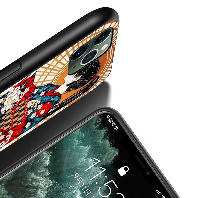 

Japanese Woman Kimono Girl Art For Apple iPhone 12 Mini 11 XS Pro Max XR X 8 7 6 6S Plus 5 5S SE 2020 Black Phone Case