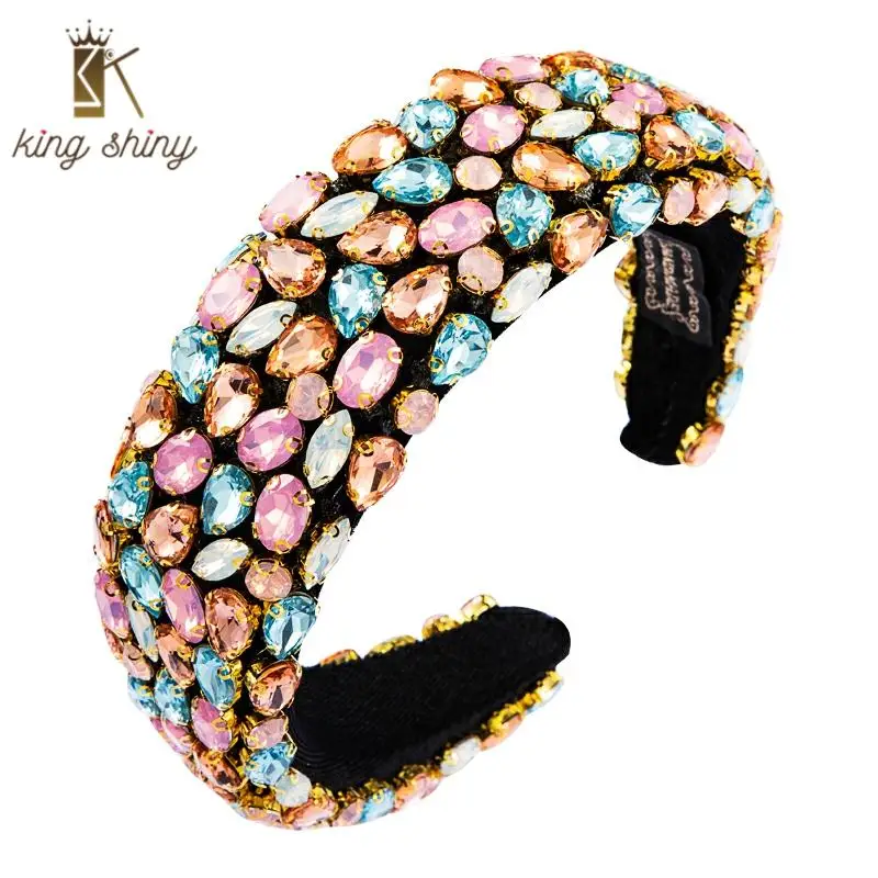 

Gorgeous Baroque Full Multi Color Crystal Headband for Woman Hand Made Geometric Beaded Thick Sponge Hairband Woman Headpieces