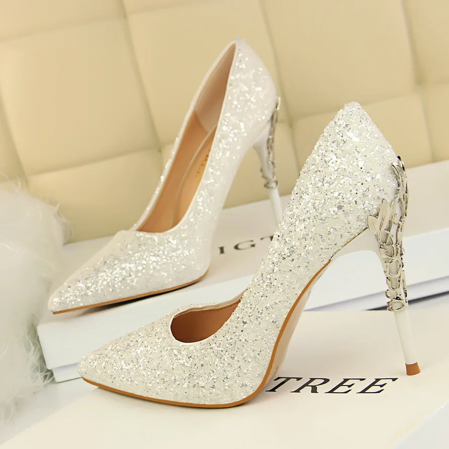 2020 женские туфли лодочки на высоком каблуке шпильке 9 5 см блестящие с острым