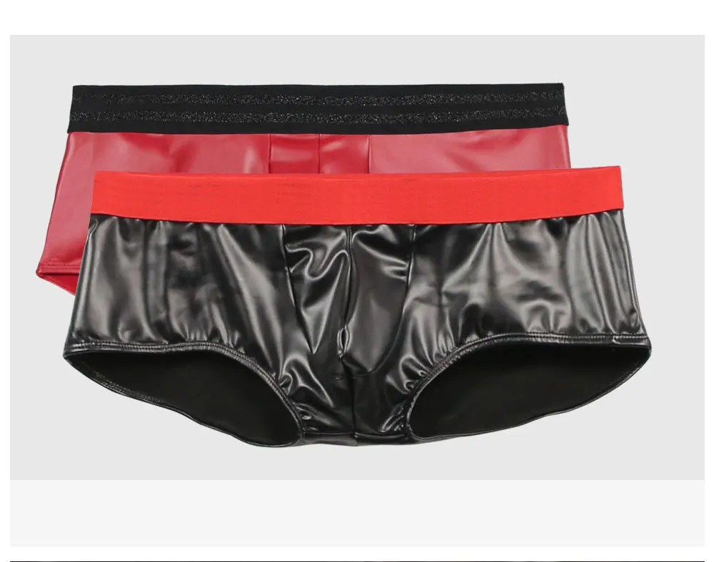 Сексуальные мужские боксеры из искусственной кожи с U-образным выпуклым мешочком