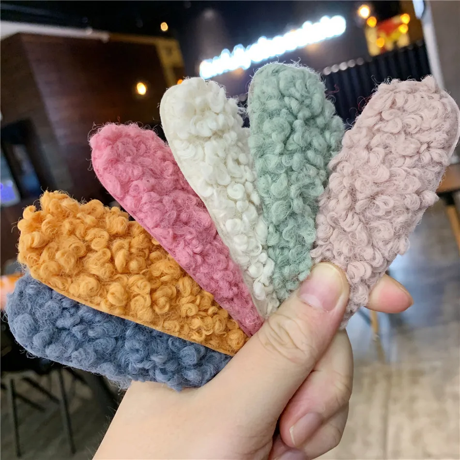

8.5 Cm Korean Hairpins for Women Girls Autumn Winter Imitation Lamb Wool Waterdrop Hairgrips Cream Colour Furry Hair Clip 2 Pcs