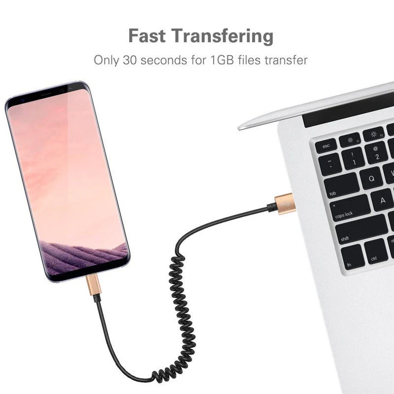 

Retractable Spiral Charger Data Cable Anti-Wind Helix Cables USB Type C Micro i phone 30-120cm Accessories for Mobile Phones