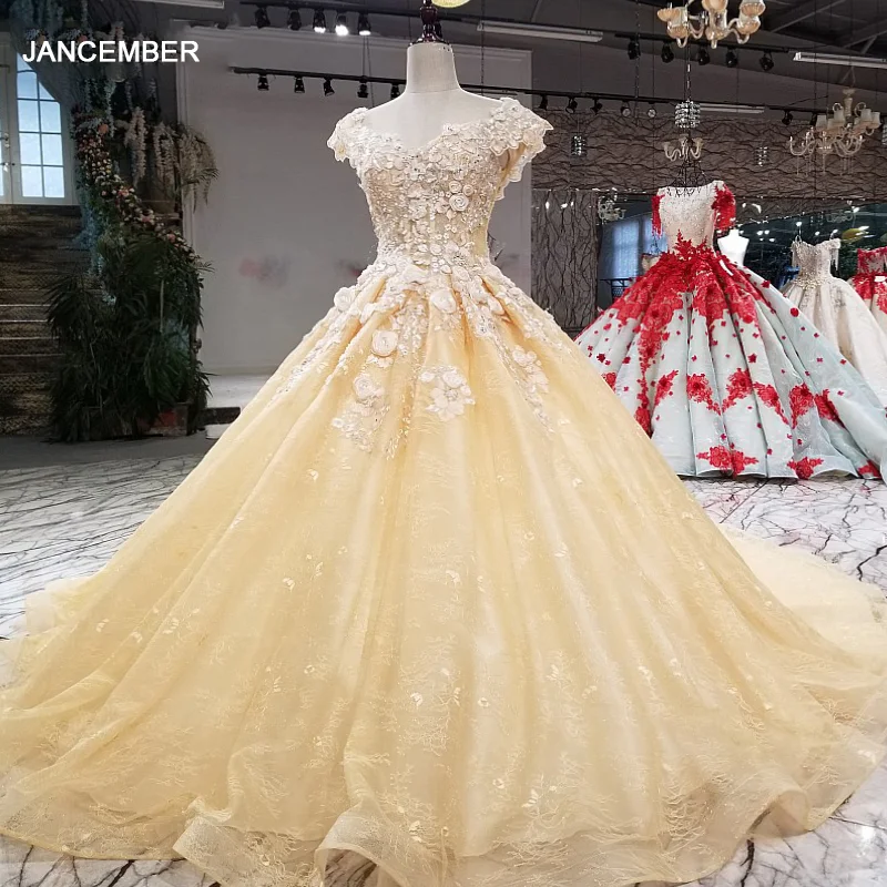 LS31045 3d цветы элегантный желтый вечер платье колпачок рукав v образным вырезом