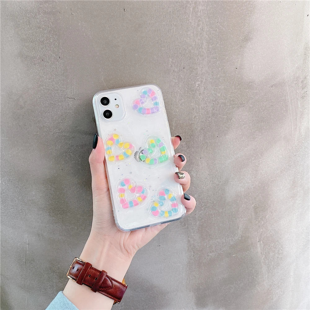 Прозрачный чехол 3D Love Heart для iPhone 11 Pro Xs Max XR X 8 7 6 6S Plus тонкая мягкая задняя крышка из