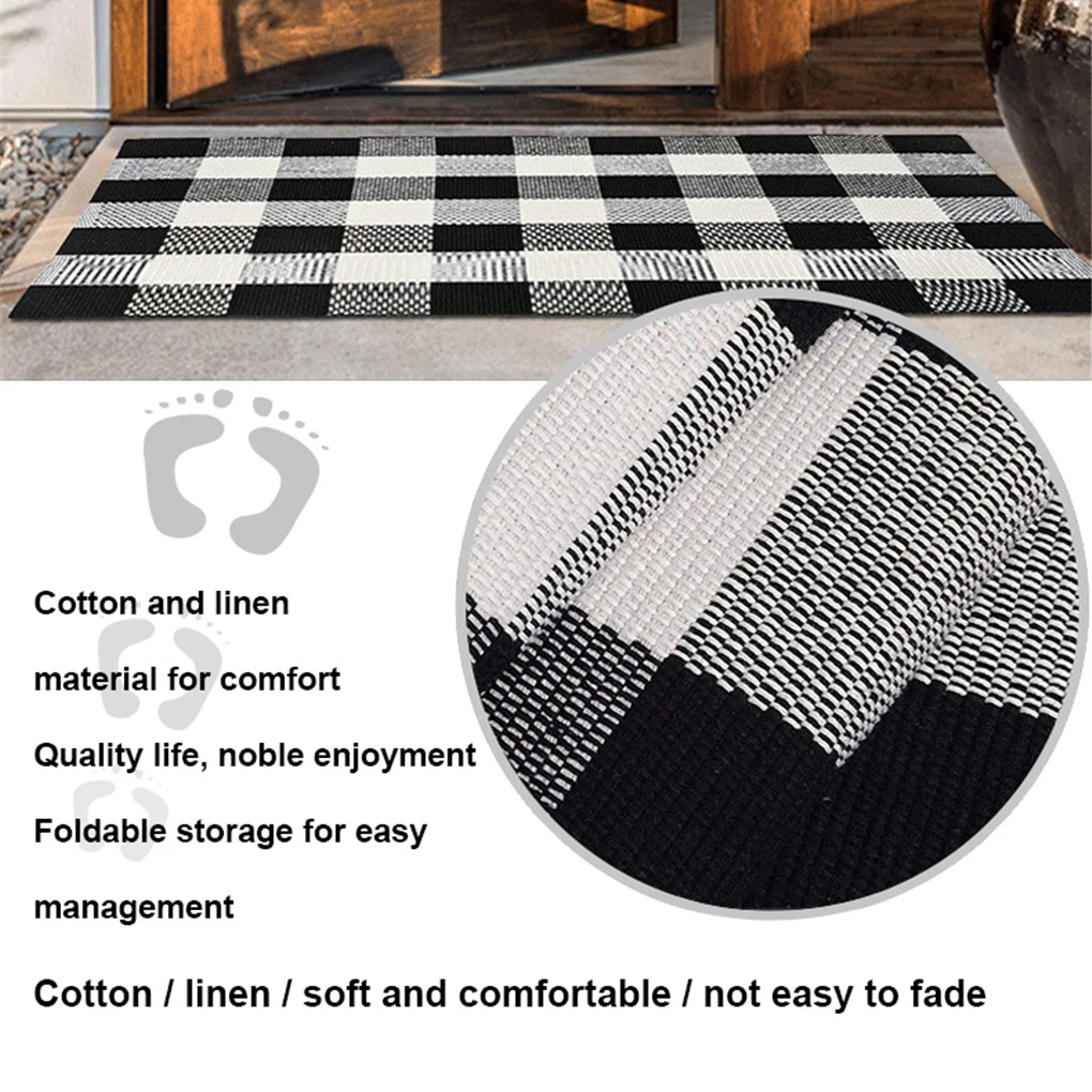 

Living Room Cotton Plaid Area Rug Anti Slip Doormat Floor Mat Layered Carpet For Laundry Kitchen House Outdoor Rug For Bedroom