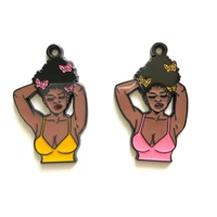 5pcs afro black girl enamel pendants for women charms bracelet making jewelry necklace keychain handmade accessories wholesale