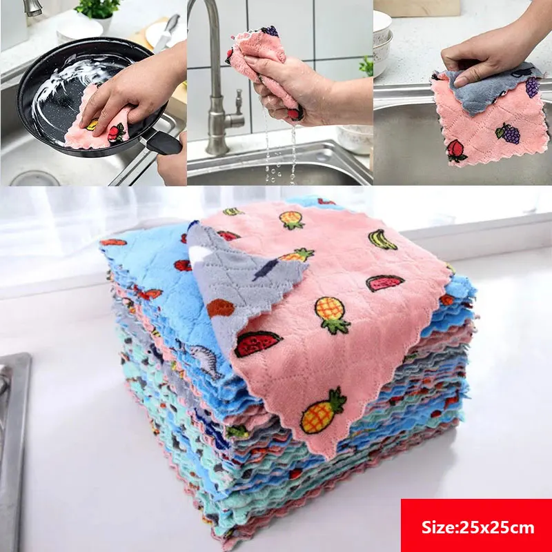 

Double-Layer Absorbent Microfiber Dish Cloth Non-Stick Oil Household Cleaning Wiping Towel Kitchen Cleaning Tools Kitchen Towel