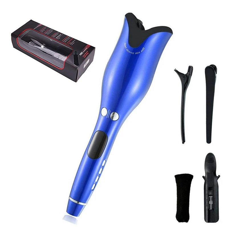 Blue with box Новинка, автоматическая Плойка для завивки волос, 1 дюйм, вращающаяся керамическая парикмахерская плойка, волшебная Плойка для завивки волос, стайлер для завивки волос - Цвет: Blue with box