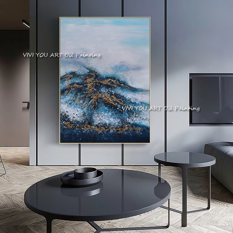 

The Hot Nature View Original Abstract Modern Thick Oil Painting Handpainted Textured Brush Wall Drawings Blue Sky Moutian Cloud