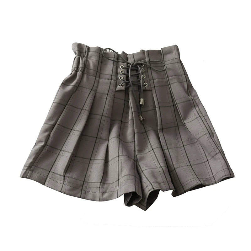 

Fashion Plaid Women Shorts Summer New High Waist Drawstring Wide Leg Sexy Hot Shorts Female Shorts Outwear Top Quality
