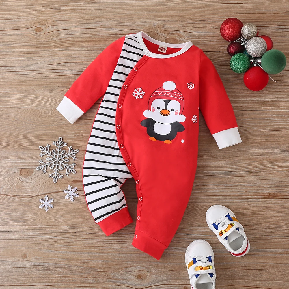 

0-18M Spring Autumn Baby Girl Boy Christmas Print Romper Infant Long Sleeve Bodysuit Jumpsuit