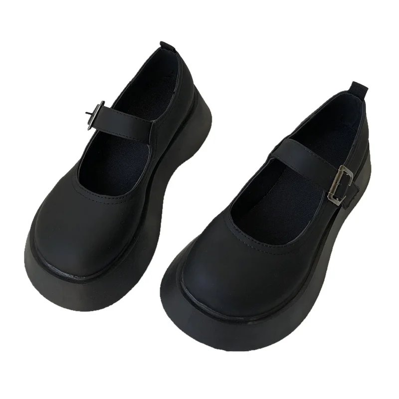 

Retro Woman Shoes Casual Female Sneakers Autumn Oxfords Round Toe Black Flats Clogs Platform All-Match Summer Fall Cross New Lea