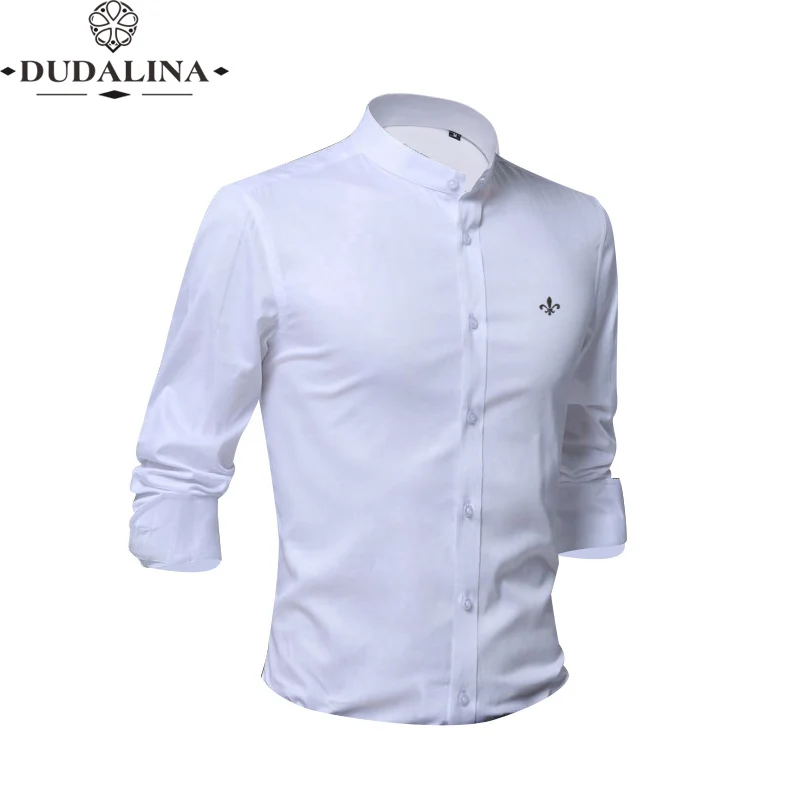 Хлопок вышитые модные Blusa Camisa Social Masculina Dudalina длинный рукав Slim Fit рубашка мужская одежда с цветочным принтом белый мужской