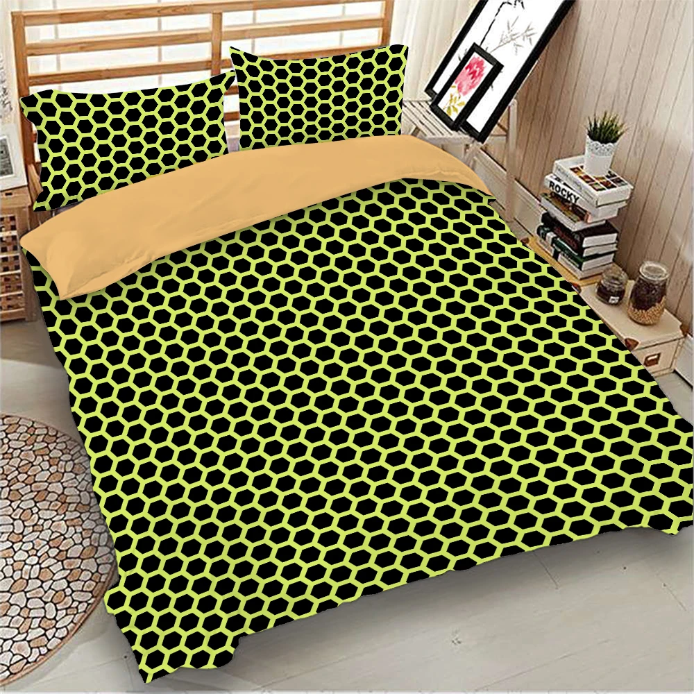 

Honeycomb Bedding Set Black Yellow Color Net Duvet Cover Pillowcase Bedclothes Home Textiles