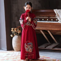 autumn new girl chinese style retro red embroidery hanfu new years greetings costume party evening performance princess skirt