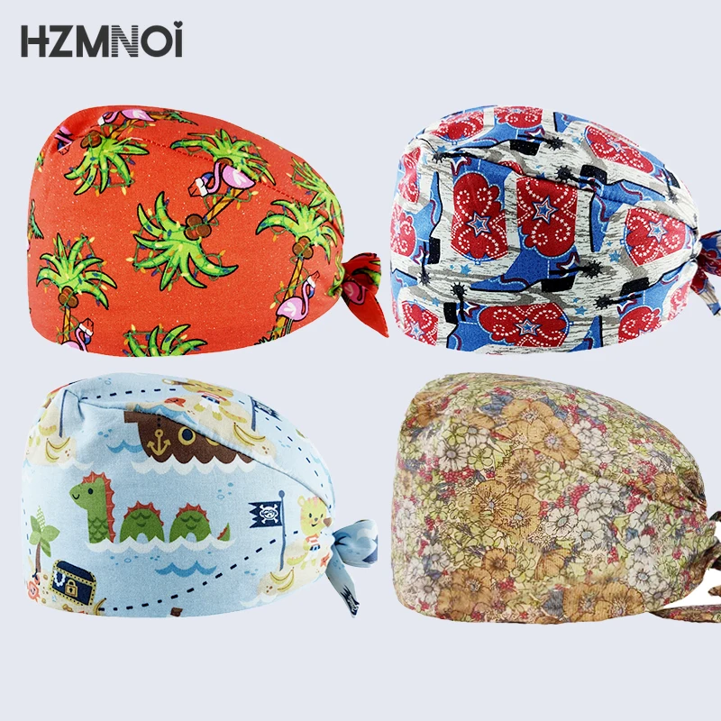 

New Floral Printing Surgical Caps Woman Nurse Cap Surgeon Surgery Cap Dentist Cap Kitchen Laboratory Beauty Salon Scrub Cap