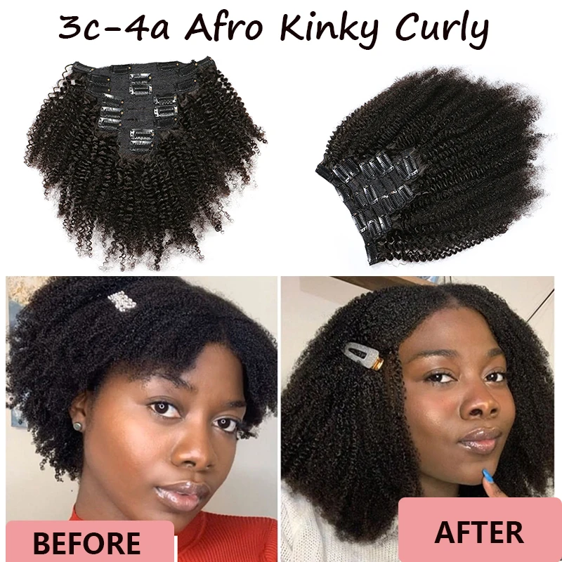 Virgo бразильские 4c афро кудрявые вьющиеся волосы Remy на клипсах для наращивания