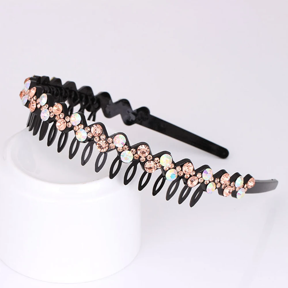 Crystal Rhinestone Teeth Comb Plastic Hairband Hair Hoop Headband for Women Elegant Hair Accessories Headwear
