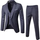 Мужской классический костюм, комплект из трех предметов, облегающий костюм для мужчин, пиджак, брюки, жилет, черный, серый, синий, бордовый