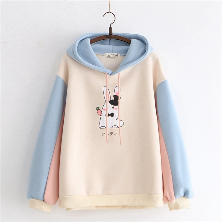 MERRY PRETTY женские толстовки с капюшоном мультфильм кролик лоскутное Harajuku лоскутное толстовки зимние плюс бархат пуловеры