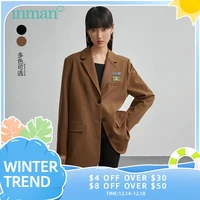 inman autumn winter womens suit vintage preppy style loose casual retro small leather card decoration neat female blazer