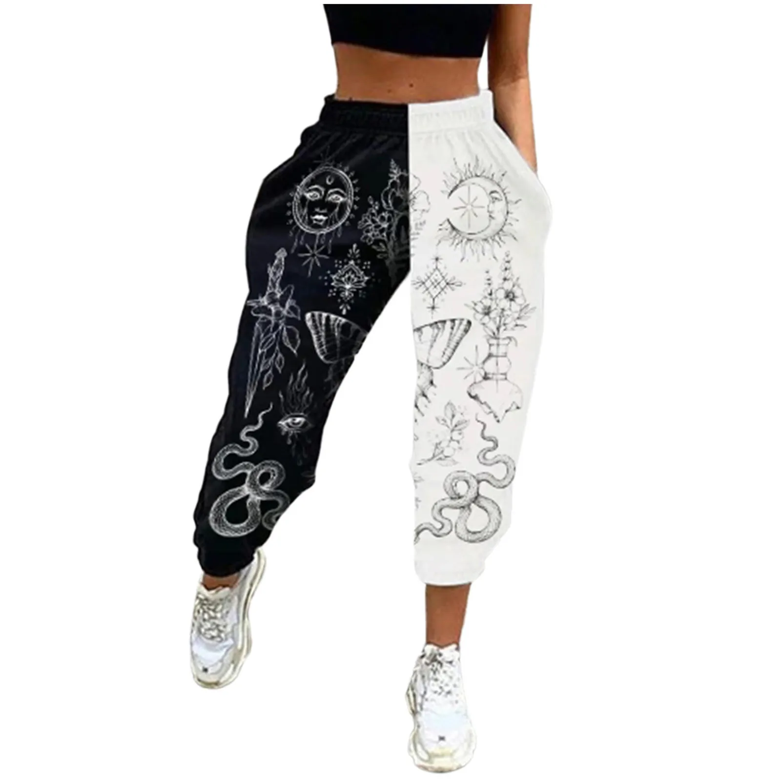 

Women Casual Printing Tight Pant Hip High Waist Sport Harem Pants Trousers