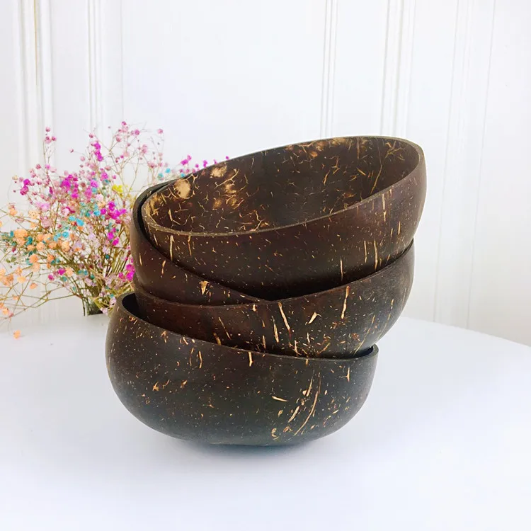 Natural Coconut Bowl Wood Coconut Tableware Wood Spoon Dessert Salad Rice Shell Bowl Set Handmade Crafts Coconut shell Smoothie