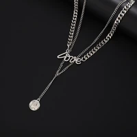 hollow love portrait pendant necklace double layers alloy chain neck retro women girls jewelry accessories character head