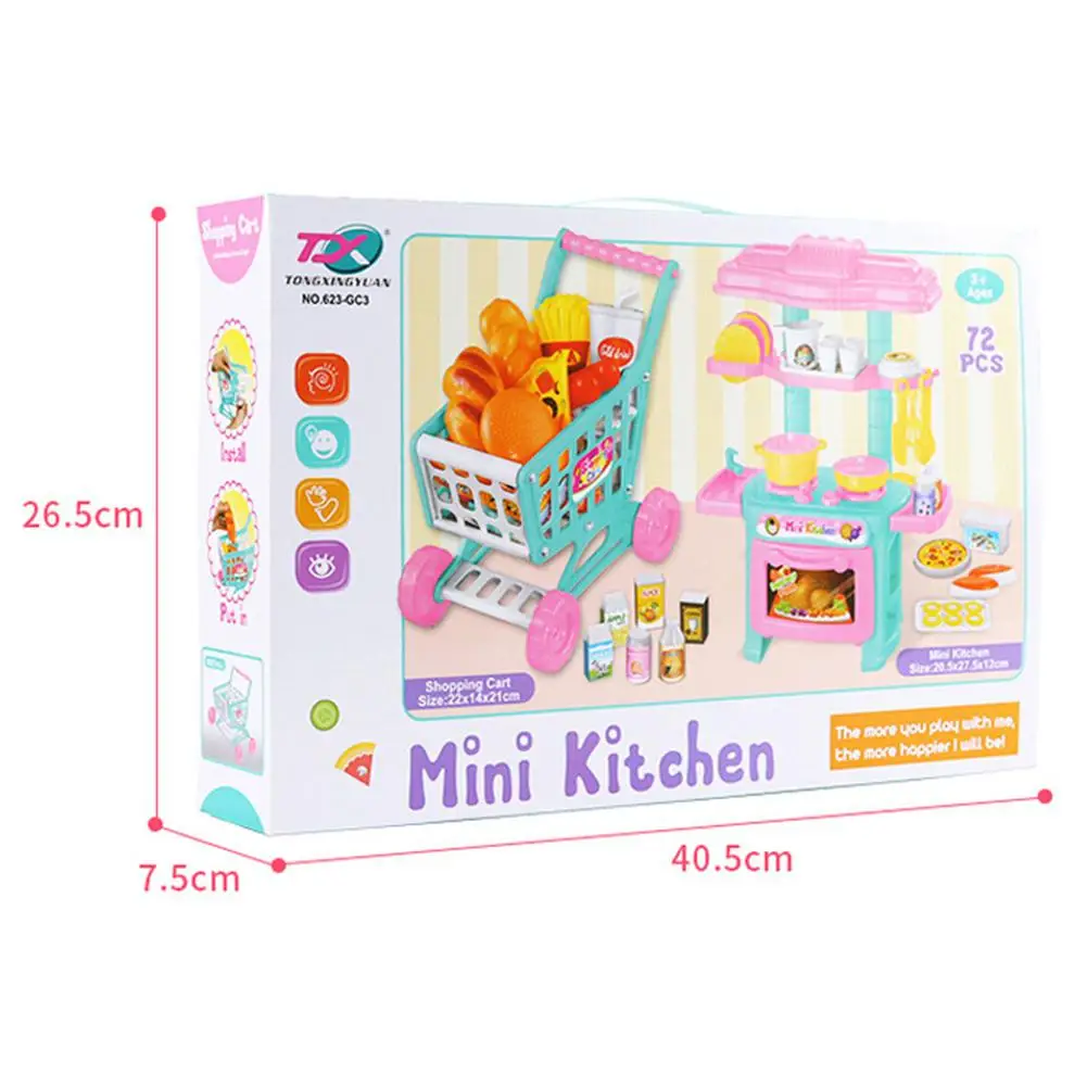 Kids Mini Simulation Tableware Shopping Cart Set Pretend Play Kitchenware Food Toys | Игрушки и хобби