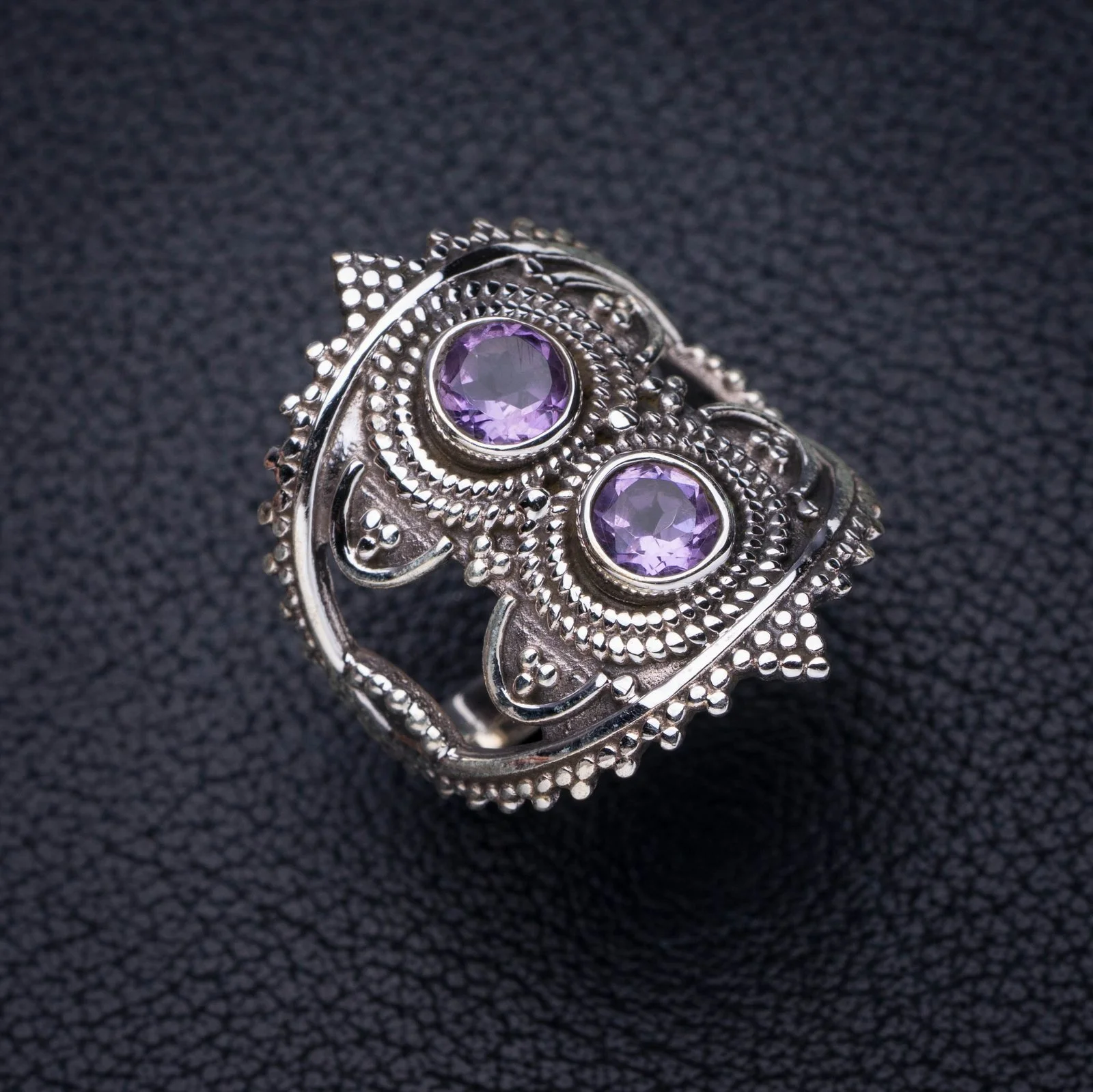 

StarGems Натуральный Аметист ручной работы 925 пробы Серебряное кольцо 6,75 E7046