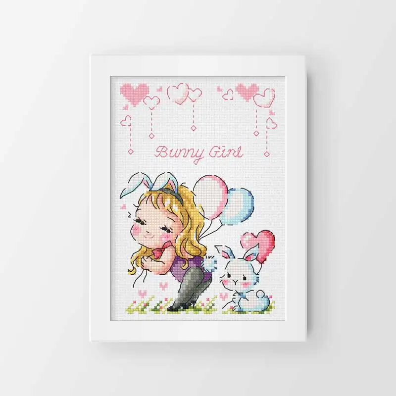 

Gril and Rabbit Cartoon Counted Cross Stitch Kit 14ct 11ct Printed Fabric Embroidery DIY Needlework Cotton Threads FishXX